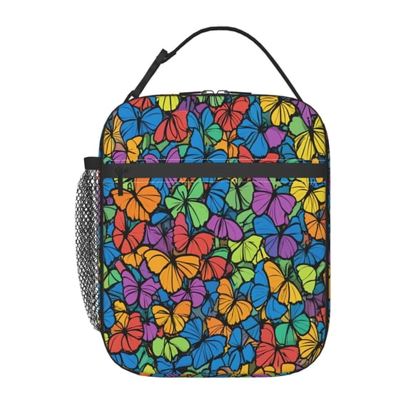 Dreamy Colored Butterfly Lunch Bag for Office Women – Stylish Thermal Insulated Tote with Shoulder Strap, Lightweight for Work or Travel