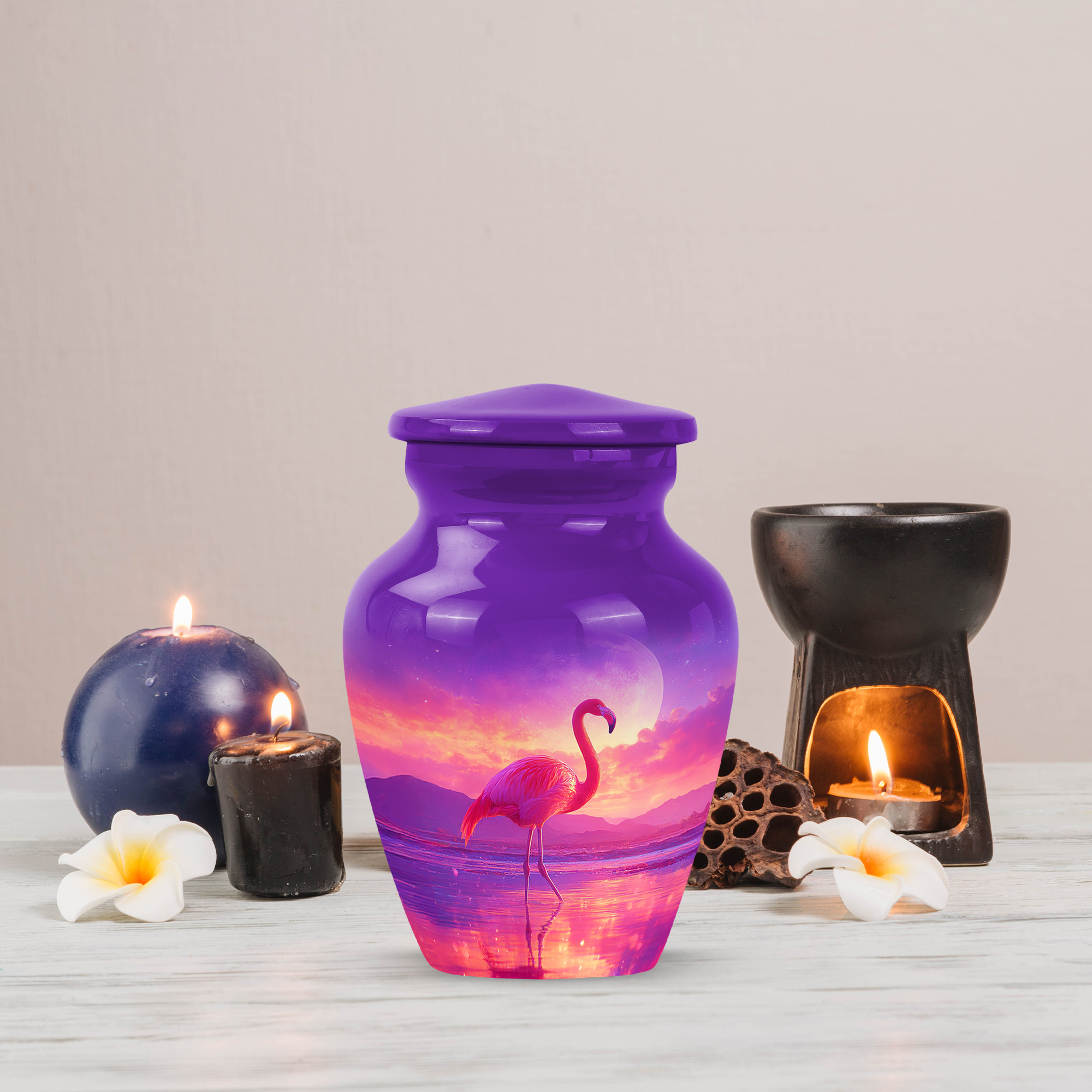 MUKTIVE Flamingo Decorative Urns for Human Ashes Adult Male and Male, Funeral Moon Burial Urns for Human Ashes Adult Cremation, Holds 3 Cubic, Remembrance for Dad, 3 Inch