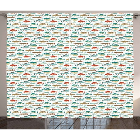 Fish Curtains 2 Panels Set Colorful Ocean Fish Cartoon Pufferfish