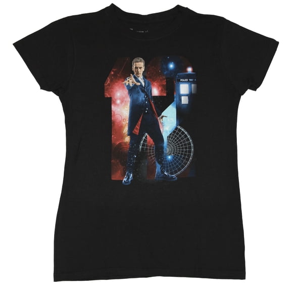 Doctor Who Girls Juniors T-Shirt - 12 Doctor full Color Collage 12 (Large)