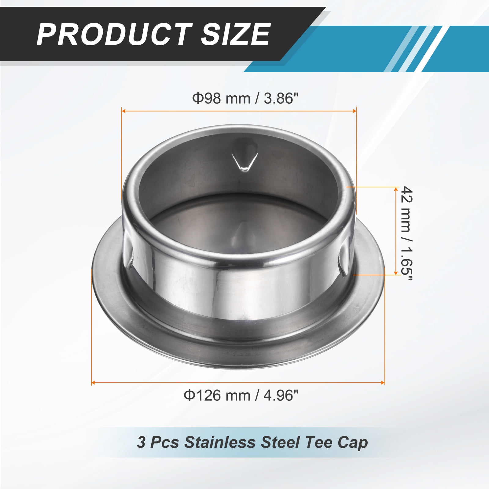 Uxcell 3Pcs Stainless Steel Tee Cap (3.9"/98mm OD, Silver) - Round Dryer Vent Cover Dryer Duct Metal End Cap Plug for Indoor and Outdoor Pipe