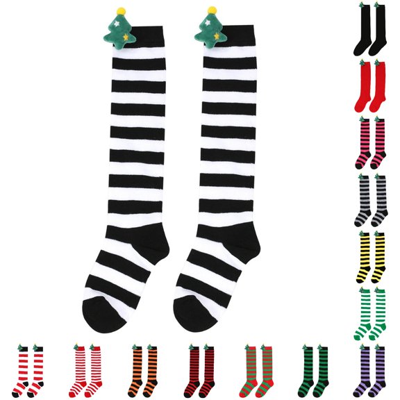 Xijirk Women Christmas Stripe 3D Tree Decor Knee High Socks Stretchy Knit Long Socks for Holiday Size:One Size