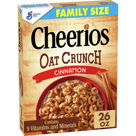 Cheerios Oat Crunch Cinnamon Breakfast Cereal, Family Size, 26 oz