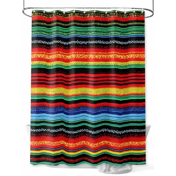 Abstract Colored Shower Curtain, Stripes Mexico Style Modern Art Waterproof Shower Curtain Set with 12 Hooks Lightweight Washable Fabric Shower Curtains for Bathroom 36x72 Inches