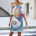 thumbnail image 2 of Seahorse Watercolor Women's Off The Shoulder Ruffles Summer Wedding Guest Loose Casual Party Beach Dress, 2 of 9