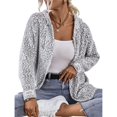 thumbnail image 3 of Women's Long Sleeve Hooded Drawstring Sweater with Zipper Autumn and Winter Cardigan Jacket Gray M, 3 of 9