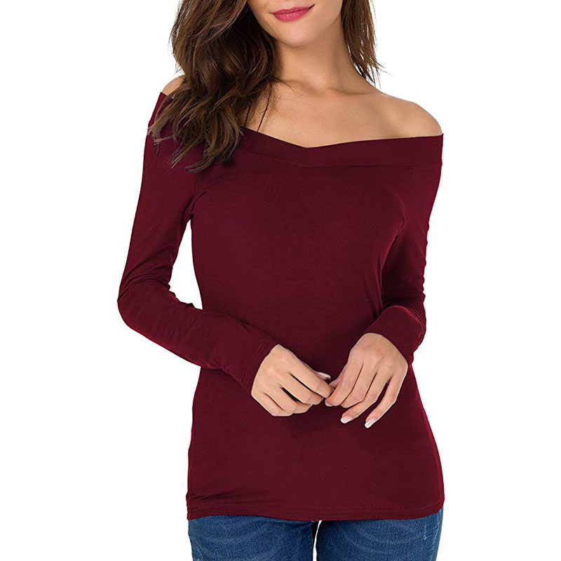 off the shoulder v neck long sleeve top
