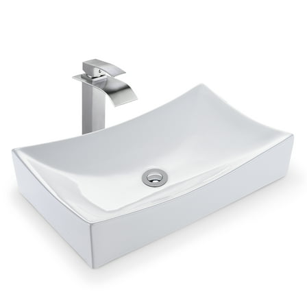 Aquaterior Rectangle Countertop Ceramic Vessel Sink with Bathroom Single Handle Faucet Combo