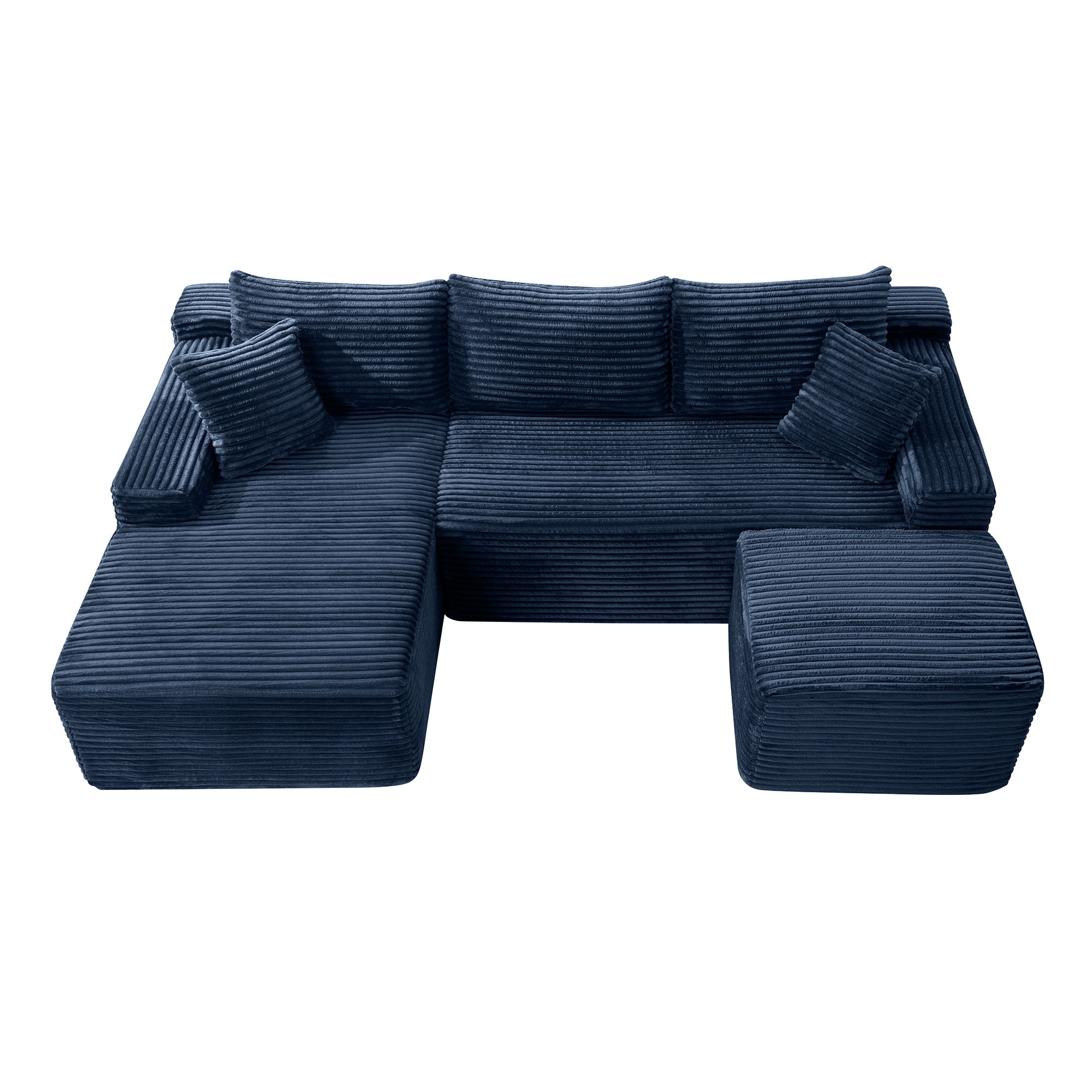 Leumius 106" Sectional Sofa Couch with Deep Seat,U-Shaped Cloud Modular Sleeper Couches for Living Room,Bedroom,Apartment,No Assembly Required,Blue-Right