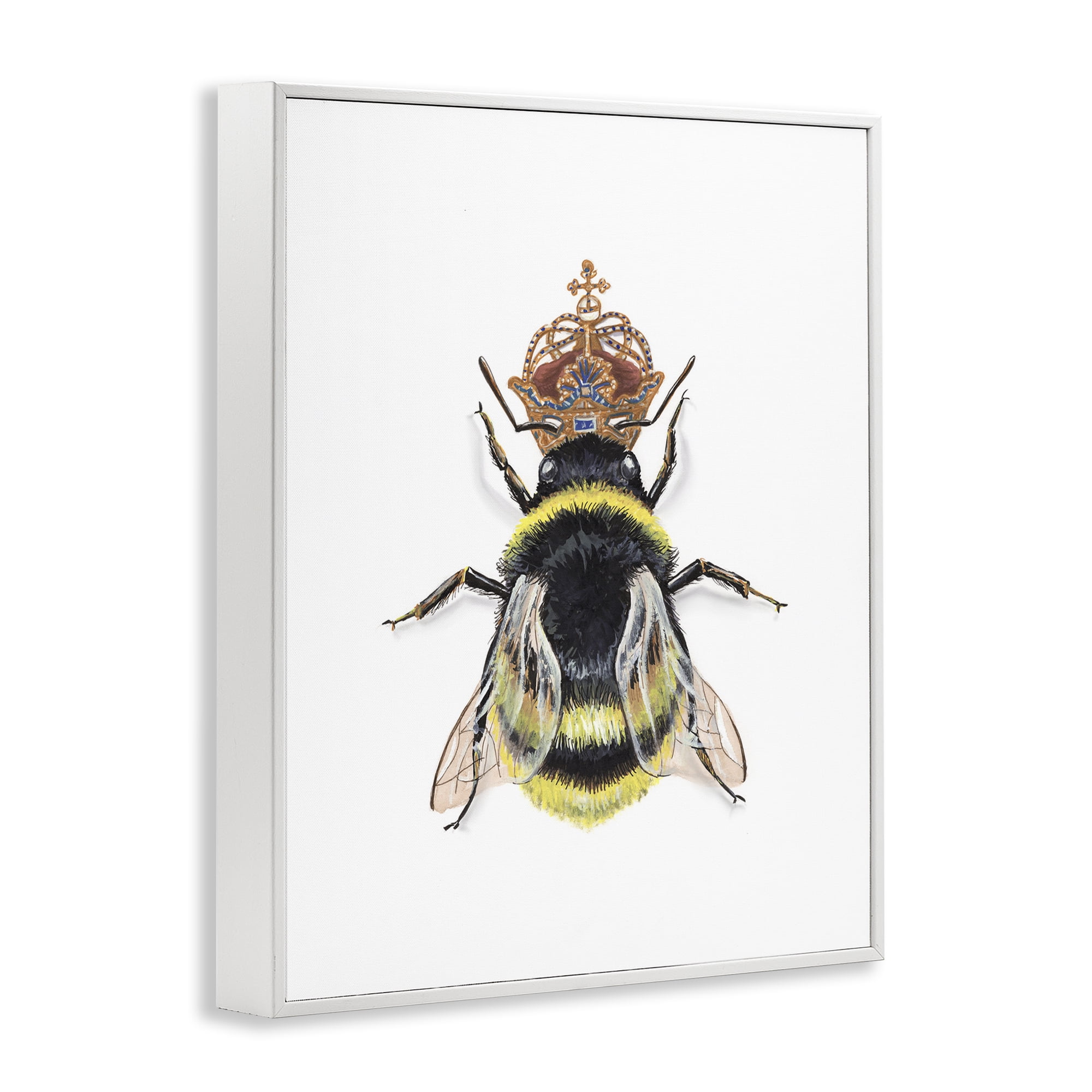 Stupell Industries Queen Bee with Crown Animals & Insects Painting White Framed Art Print Wall Art, 11 x 14