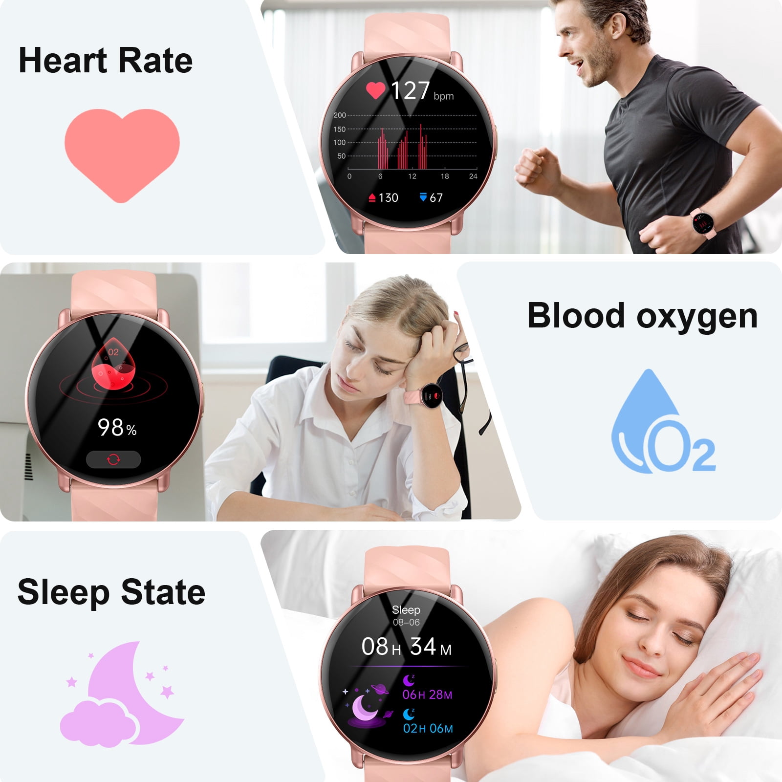 Smart Watch for Women Android iphone, 1.39" Touchsreen Fitness Tracker with AI Q&A, Bluetooth Calls, 110+ Sport Modes, IPX8 Waterproof, Gift Idea, Pink