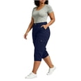 thumbnail image 5 of Qzwdhjm Womens Plus Size Capris Straight Leg Cargo Pants for Summer Outdoor Elastic Waist Capri Pants Classic Fit Going Out Trousers with Pockets, 5 of 8