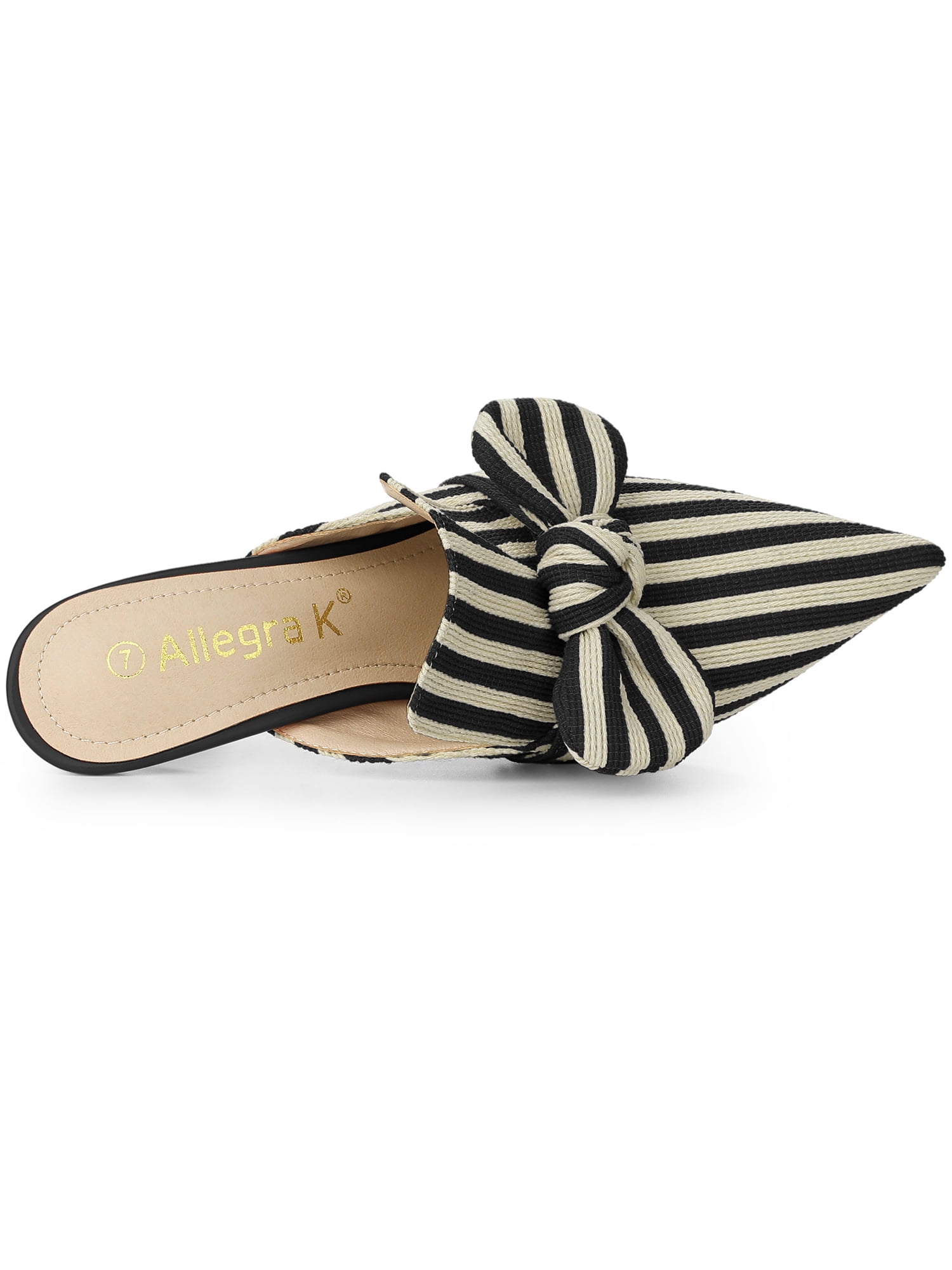 DARING DIVA Women's Stripe Bow Slip on Stiletto Heel Slides Mules Black 8