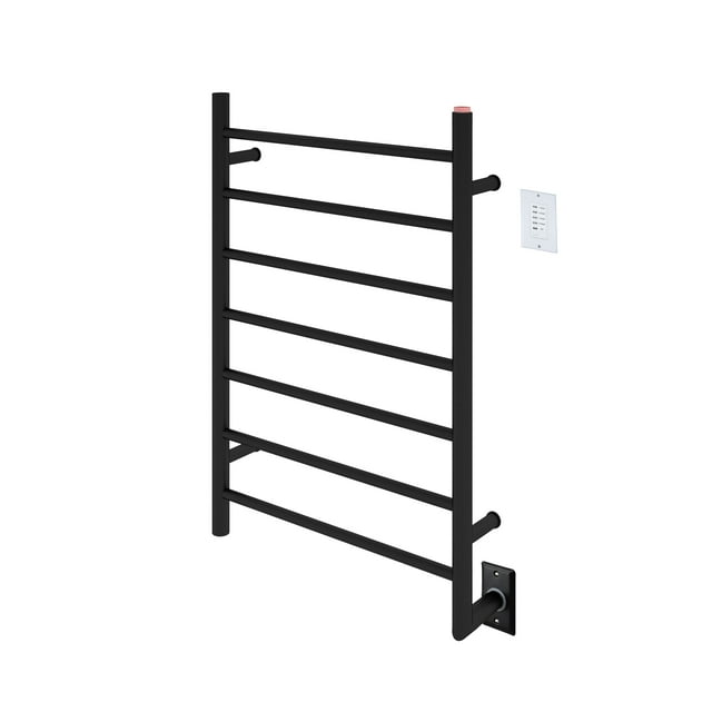 Ancona Comfort 7-Bar Hardwired Towel Warmer in Matte Black with Wall Countdown Timer