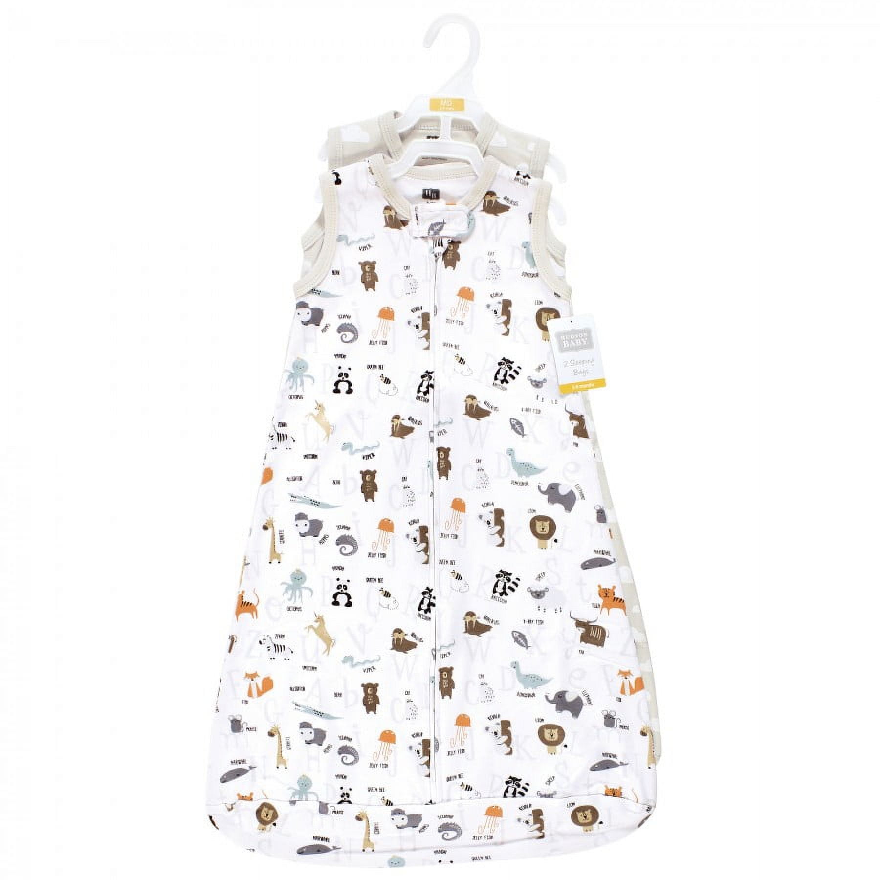 Hudson Baby Unisex Baby Interlock Cotton Sleeveless Sleeping Bag, Alphabet Animals, 3-9 Months