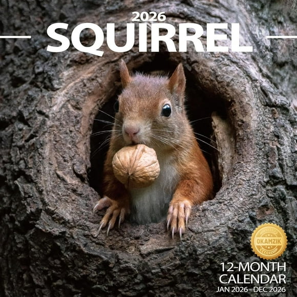 2026 Wall Calendar Squirrel Planner Calendar, Hangable Monthly Wall Calendar with Large Blocks for Organizing & Planning, Academic Schedule, Home, Office & family, Thick & Sturdy Paper