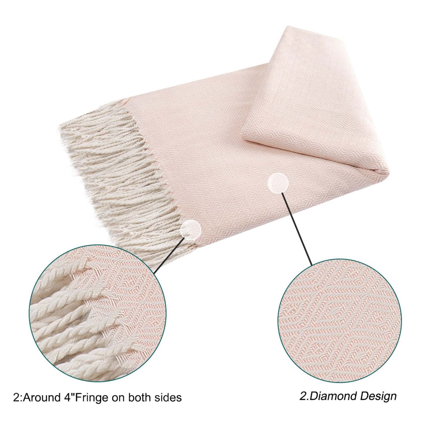Unique Bargains Bohemian Decorative Fringe Throw Blanket, 47" x 79" Pink