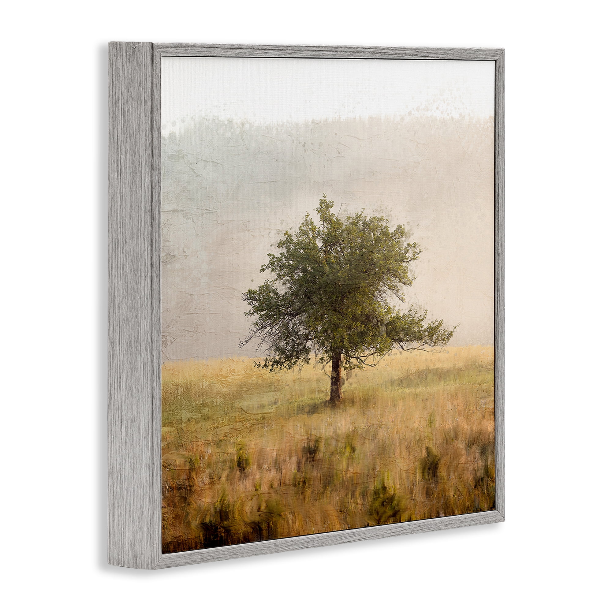 Stupell Industries Tree Alone in Golden Field Gray Framed Giclee Art, design by Anne Bailey