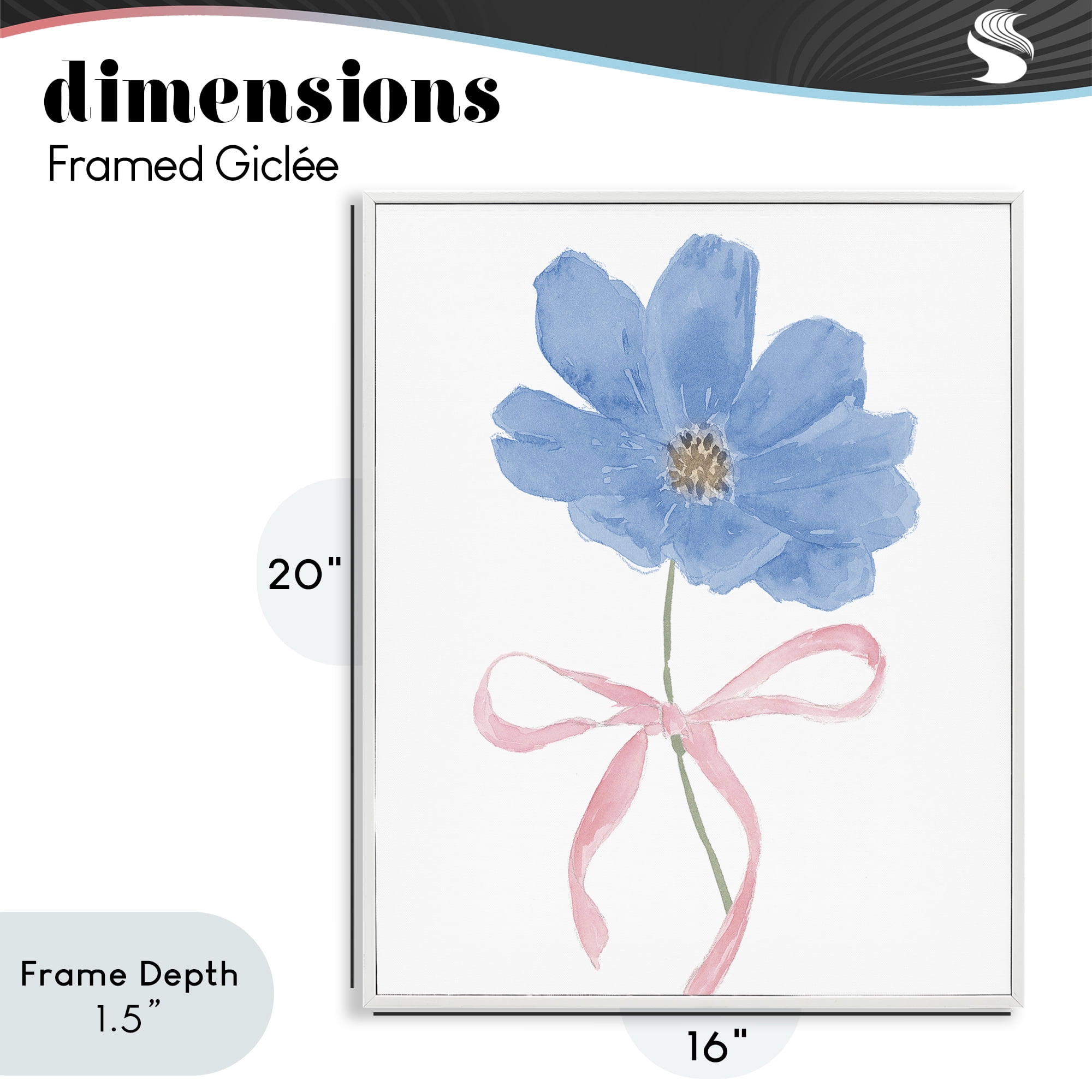 Stupell Industries Blue Bow Bloom White Framed Giclee Art, design by Lucille Price