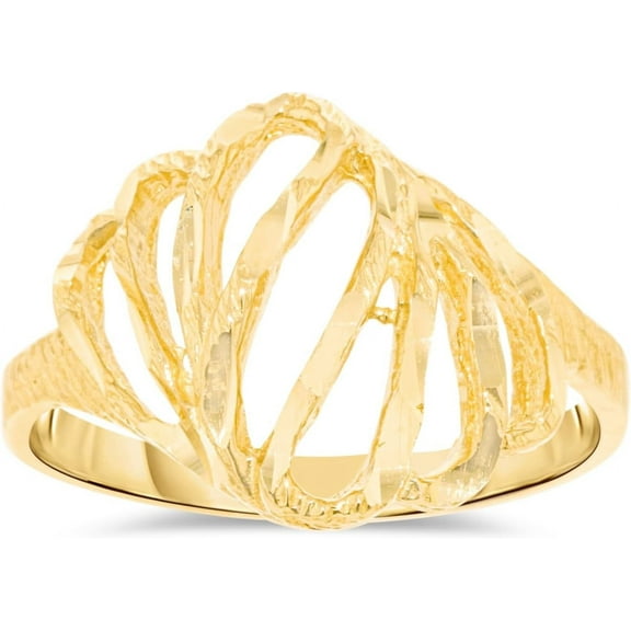 Floreo 10k Yellow Gold 13.6mm Wavey Stripes Filigree Openwork Ring