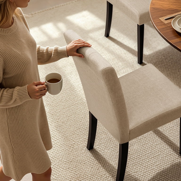 DyFun Linen Upholstered Dining Chairs, Set of 2 photo 4