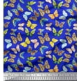 thumbnail image 1 of Soimoi Tissu Crêpe polyester Bleu Imprimé Papillon Coloré Tissu de Couture Yard 52 Pouces de Large, 1 of 5