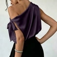 thumbnail image 5 of Women's One Shoulder Satin Blouse Summer Oversized Plain Tie Sleeveless Shirts Elegant Lightweight Office Business Tops Purple, 5 of 6