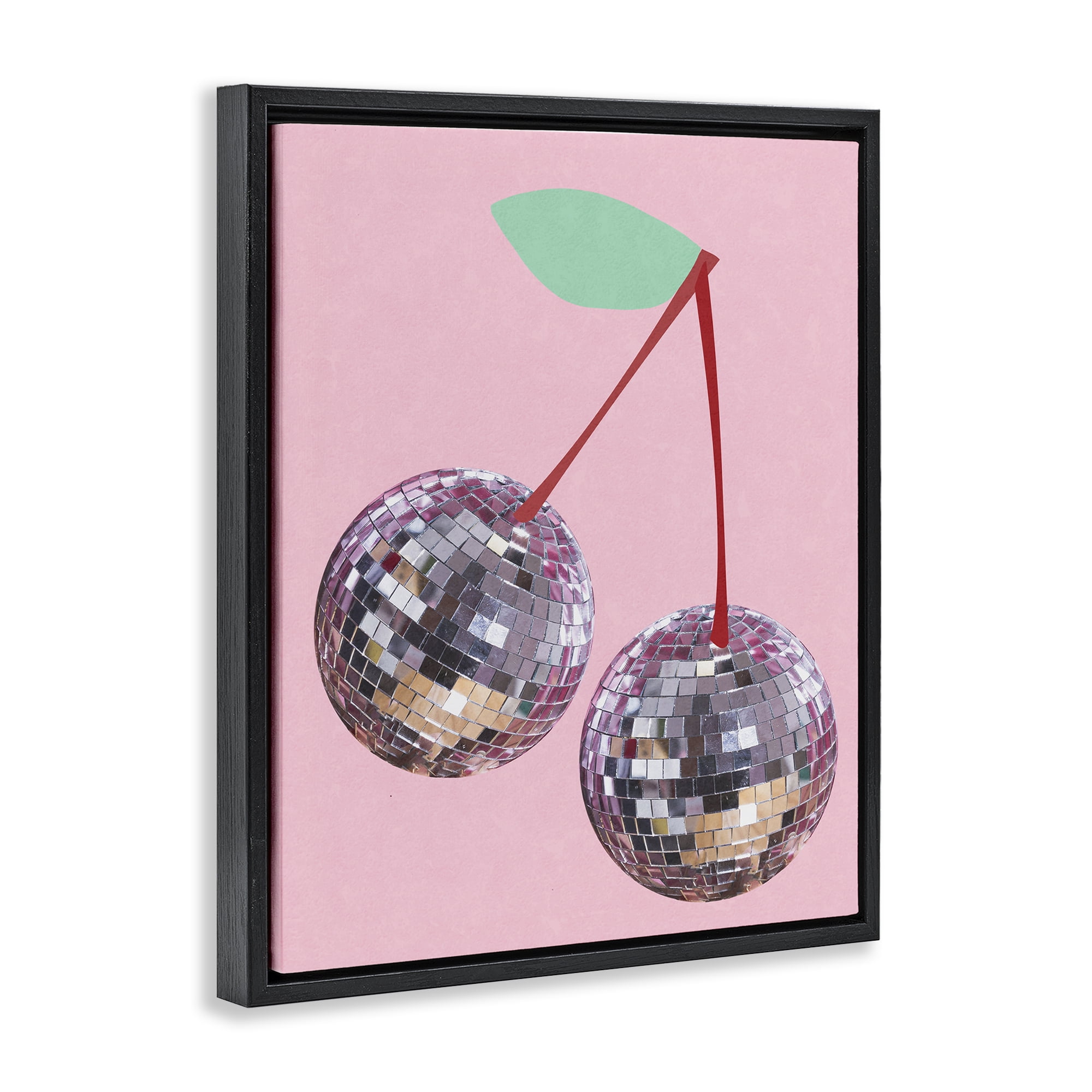 Stupell Industries Disco Ball Cherries Novelty & Humor Painting Black Floater Framed Canvas Art Print Wall Art, 25 x 31