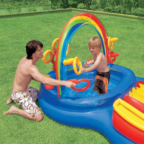Intex 9.75ft x 6.33ft x 53in Inflatable Rainbow Play Pool and
