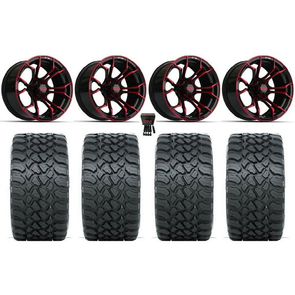 GTW Spyder 15" Golf Cart Wheels Black/Red 23" Nomad Tires E-Z-GO & Club Car