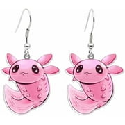 Axolotl Earrings Earring Acrylic Drop Amphibian Salamander Pink Rose Cherry Purple Grape Ears Lavender Sleepy Aztec Silver Black Pink Best Friends BFF Moon Sun Lover Pendant Chain 3D Glass Gem Tails E