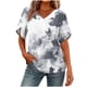 thumbnail image 3 of TaTaai Women's Printed V-Neck Top Short Sleeve Ruffle Trim Loose Fit Casual Summer Chic Blouse T-Shirt Daily Work Party Weekend Gift, 3 of 7