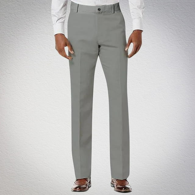 Handshe Men's Stylish Straight-Fit Dress Pants with Solid Color Pockets and Button Closure Comfortable Casual Trousers,Plus Size
