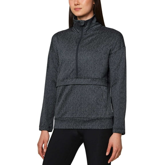 Mondetta Women's Moisture Wicking Kangaroo Pocket Popover Half-zip Active Top (Black, XXL)
