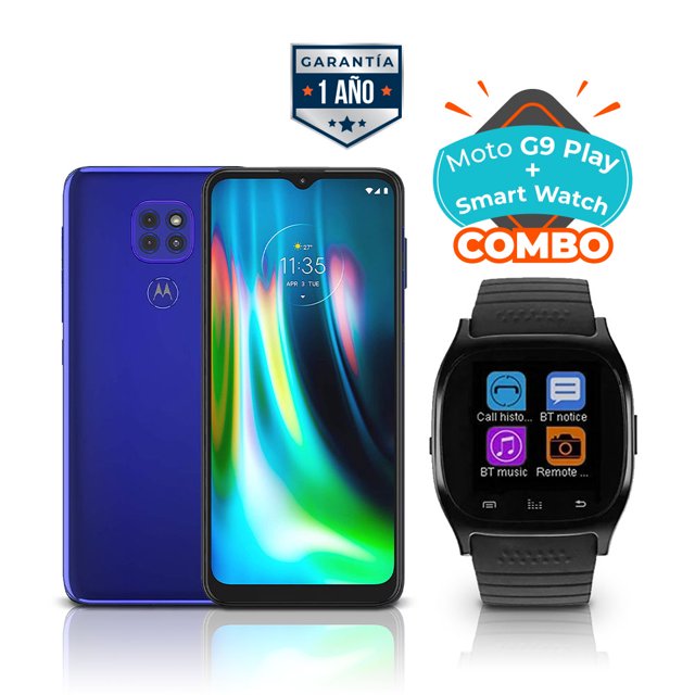 COMBO Celular Motorola Moto G9 Play, 4GB, 64GB-Electric Blue + Motorola One Zoom 128GB Dual Sim - Gray de REGALO ZTW01B SMART Motorola Moto G9 Play + Moto One Zoom