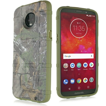 for 6.01" Motorola Moto Z3 Play Shield Wrap Shockproof Hybrid Scratch Resistant Raised Bevel Design Enhance Camera and Tempered Stained Glass Screen Protection Armor Impact Bumper Case Huntingcamo