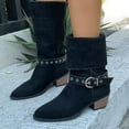 thumbnail image 4 of Rollbacks Women's Knee High Boots Tall Fashion Riding Boots Women's Fashionable Casual Versatile Style Lapel Two-Wear Wide-Tube Pointed Toe Western Cowboy Boots Thick Heel Mid-Calf Boots Black 37, 4 of 9