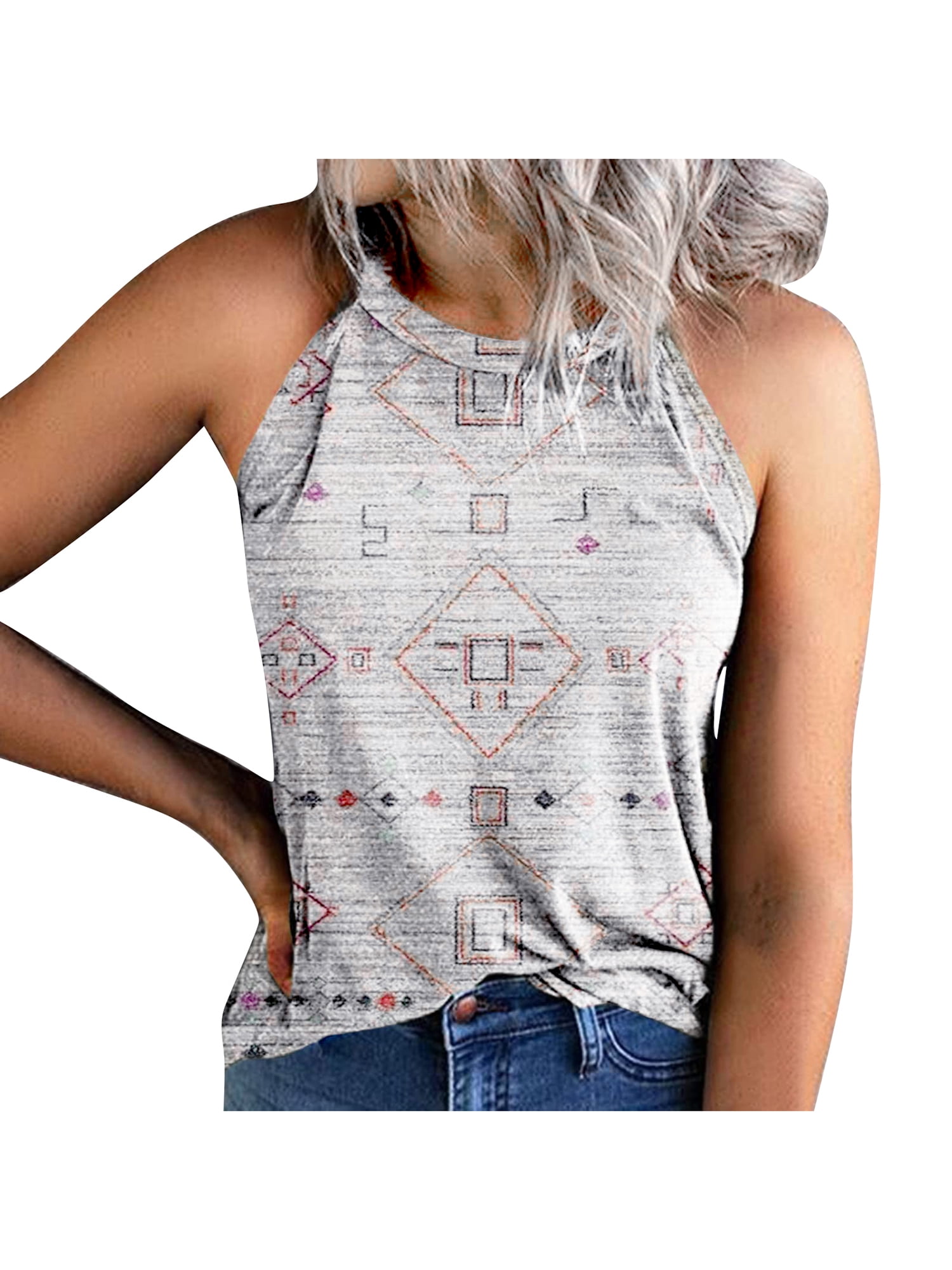 Womens Sleeveless Halter Neck Tank Tops Ladies Casual Loose Summer Vest T-Shirt