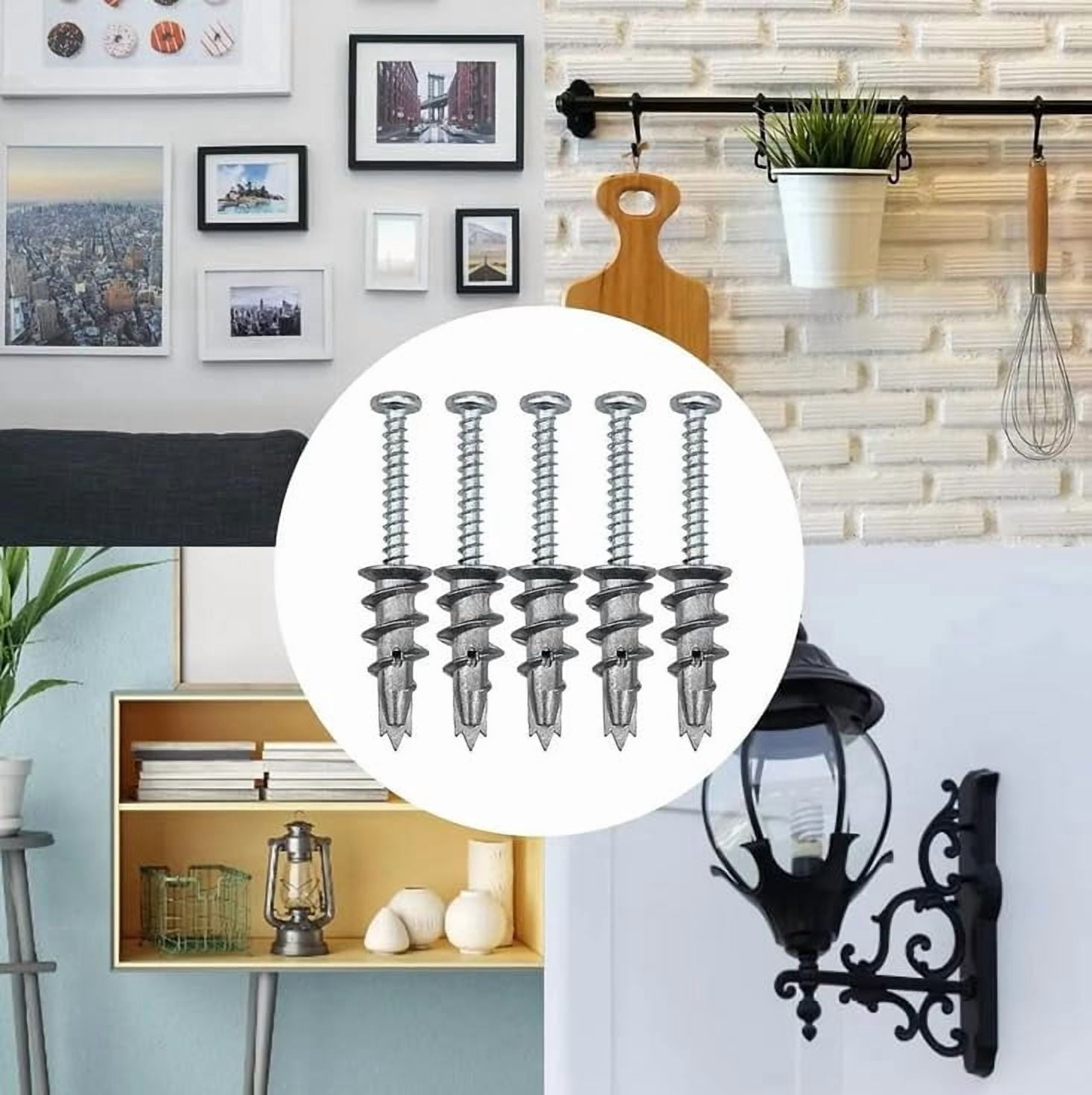120pcs Self Drilling Drywall Anchors with Screws Kit, Zinc Plated Steel Ancors and Screws for Heavy Duty Cabinets, Shelves, Furniture, No Need to Drill Holes in Wall (3 Sizes)