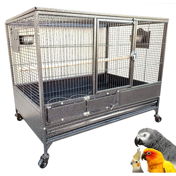 XLARGE 36" Deluxe Heavy Duty Single Stacker Breeding Breeder Bird Parrot Rolling Cage 1/2" Bar Spacing African Grey Small Quaker Amazon Cockatiels Sun Parakeet Green Cheek Conure Dove