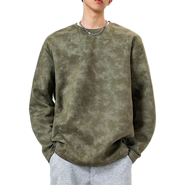 Sudadera sin capucha para hombre, estilo casual, a la moda, con cuello redondo, holgada, de gamuza, con lazo, manga larga, para jóvenes, blusas activas, camisetas para hombre.