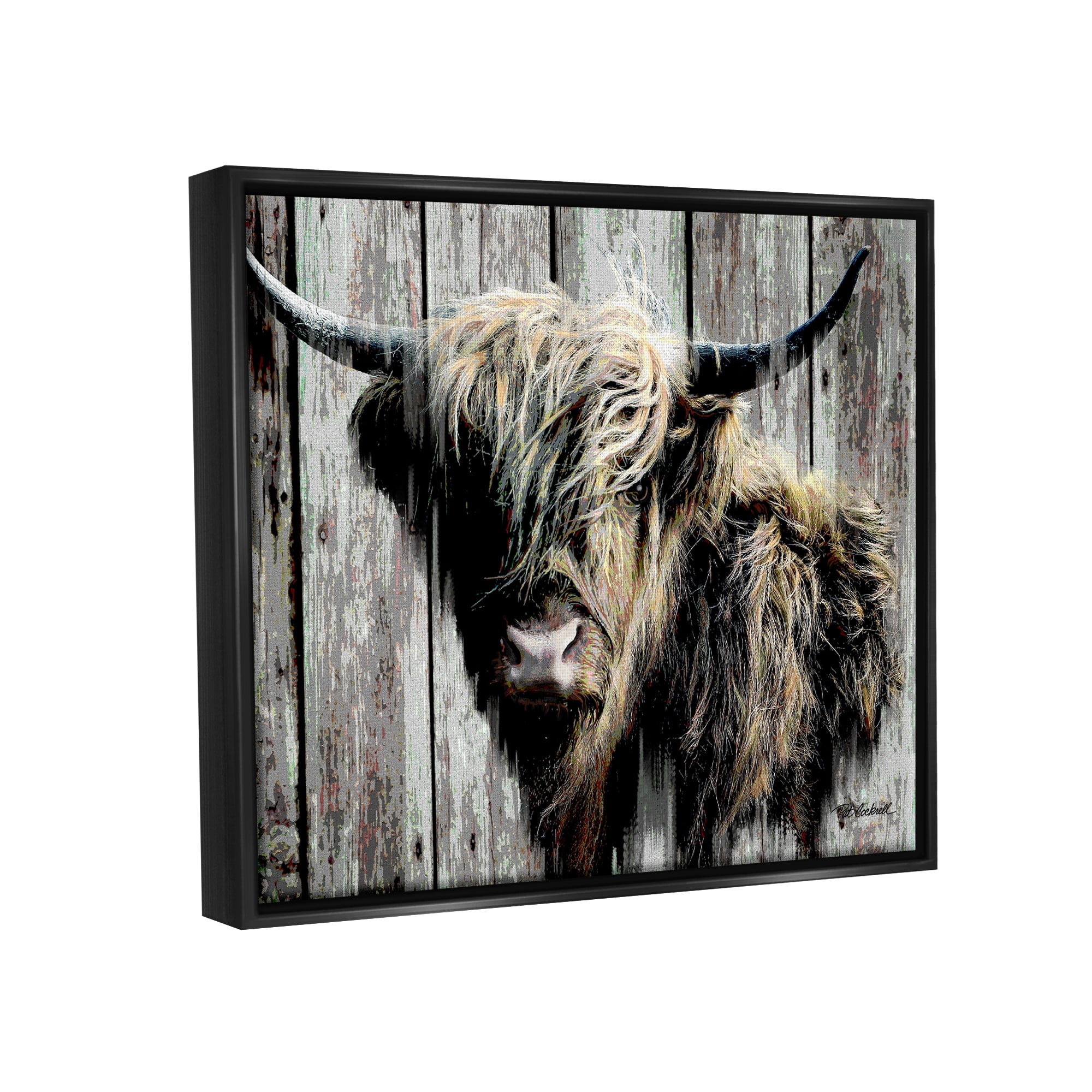 Stupell Industries Rustic Cattle Portrait Animals & Insects Painting Black Floater Framed Canvas Art Print Wall Art, 21 x 17