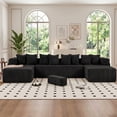 thumbnail image 2 of SEENYOO 146" U-Shaped Sectional Sofa, Modular Boneless Couch, 5-Seater Convertible Sleeper Sofa, Deep Seat, Corduroy Fabric, Black, 2 of 11