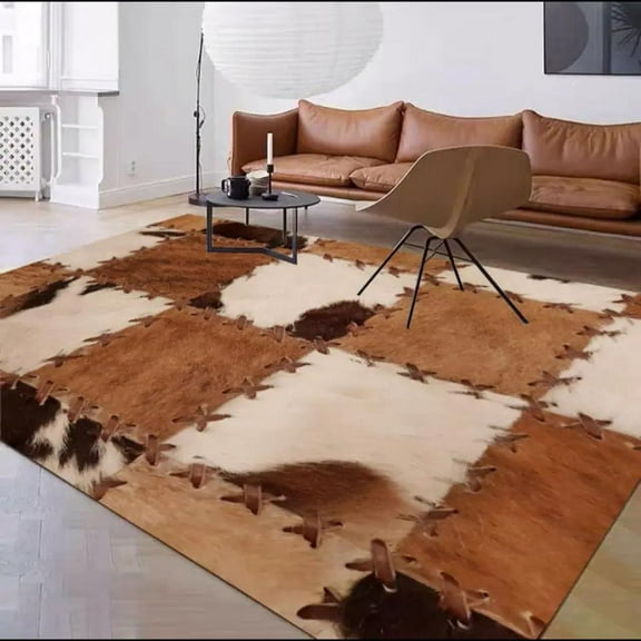 Cow Fur Spots Pattern Rug Cowhide Patchwork Print Carpet Upholstery Estern Cowboy Style Living Room Floor Mat for Sofa Porch