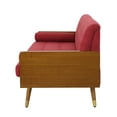thumbnail image 3 of Mid-Century Modern Tufted Sofa with Gold Iconic Splayed Legs and 2 Lovely Bolster Pillows, Upholstered Couch with Wooden Arms for Living Room, Red, 3 of 7