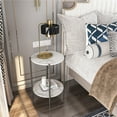 thumbnail image 3 of 2-Tier White Marble Side End Table Sofa Coffee Tea Table Bedside Nightstand with Black Metal Frame, 3 of 11