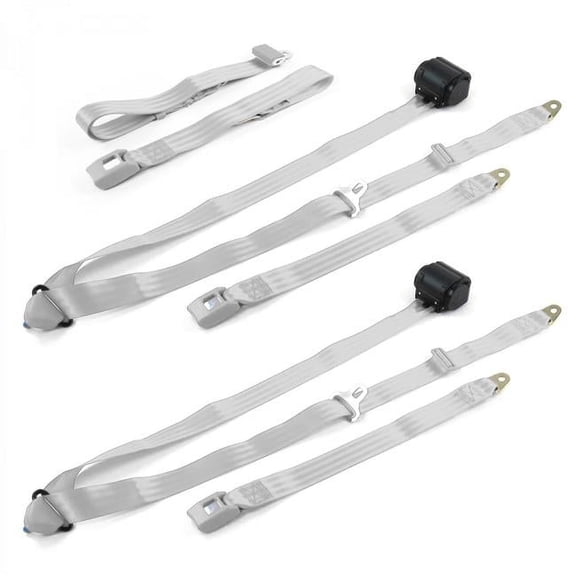 SafeTboy  Chevy II 1966-1967 Standard 3 Point Gray & Grey Retractable Bench Seat Belt Kit - 3 Belts