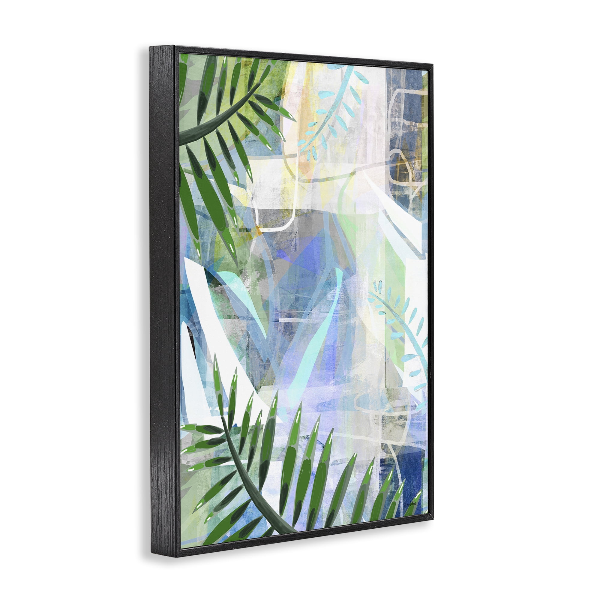 Stupell Industries Geometric Tropical Leaves Coastal Painting Black Framed Art Print Wall Art, 16 x 24