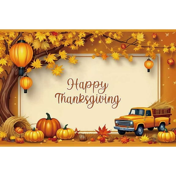 Autumn Harvest Photo Studio Background02 Thanksgiving Photography Backdrop Fall Leaves Farm Truck Pumpkin Back Drop