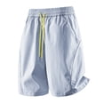 thumbnail image 5 of lcziwo Men Shorts with Pockets Summer Outdoor Elastic Waist Beach Shorts Hiking Fishing Casual Drawstring Dress Shorts Light Blue L, 5 of 6